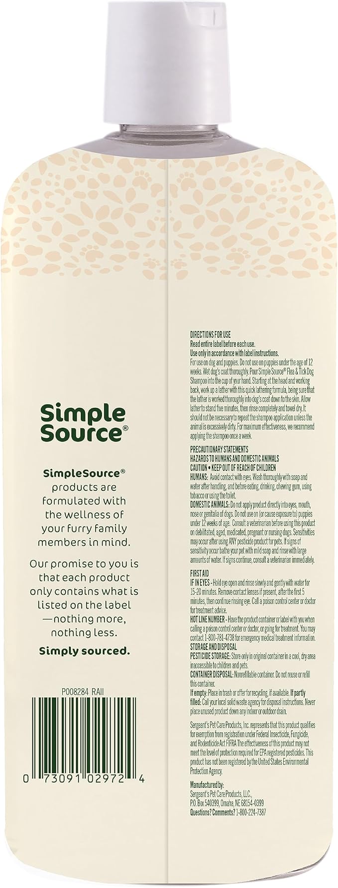 SimpleSource® Flea & Tick Shampoo for Dogs, Powered by Plants, Kills Fleas, Flea Eggs, Flea Larvae, & Ticks, & Mosquitos, Cleans & Deodorizes, 12oz Bottle