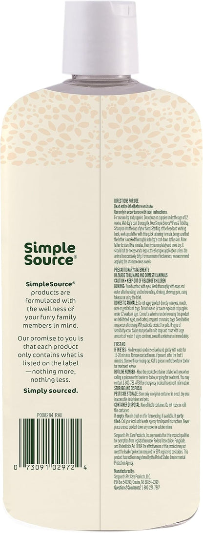SimpleSource® Flea & Tick Shampoo for Dogs, Powered by Plants, Kills Fleas, Flea Eggs, Flea Larvae, & Ticks, & Mosquitos, Cleans & Deodorizes, 12oz Bottle