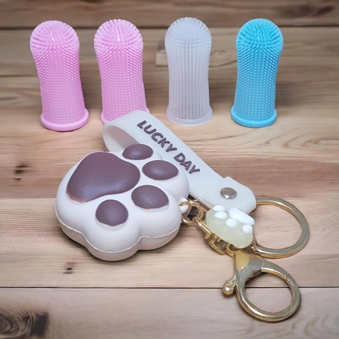 Dog Toothbrush Tooth Brushing Kit, Finger for Teeth Cleaning & Dog Dental Care, Cat Dogs Small Breed, Medium Large Dogs, Cleaning & Care, 4 Packs - Ergonomic with Surround Bristles