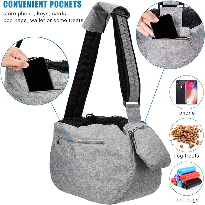 Ownpets Pet Sling Carrier, Fits 15 to 20lbs Extra-large Dog/Cat Sling Carrier Reversible and Hands-Free Dog Bag with Adjustable Strap and Pocket Shoulder Pad for Outdoor Travel Hiking