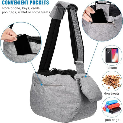 Ownpets Pet Sling Carrier, Fits 15 to 20lbs Extra-large Dog/Cat Sling Carrier Reversible and Hands-Free Dog Bag with Adjustable Strap and Pocket Shoulder Pad for Outdoor Travel Hiking