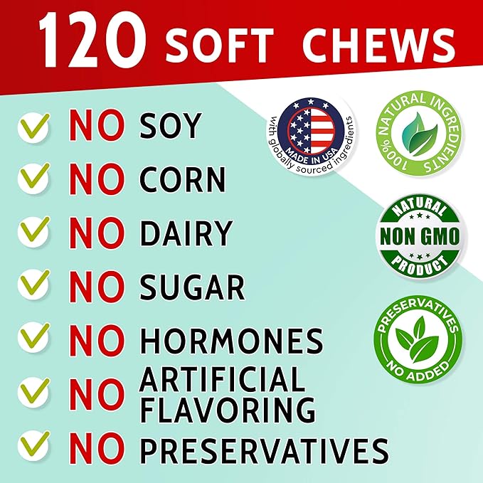 Allergy Relief Dog Chews w/Omega 3 - Itchy Skin Relief - Seasonal Allergies - Pumpkin + Enzymes - Anti-Itch & Hot Spots Aid - Made in USA Immune Supplement - 120 Immune Treats