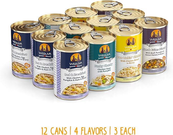 Weruva Classic Dog Food, Variety Pack, Baron's Batch, Wet Dog Food, 14oz Cans (Pack of 12), Multi
