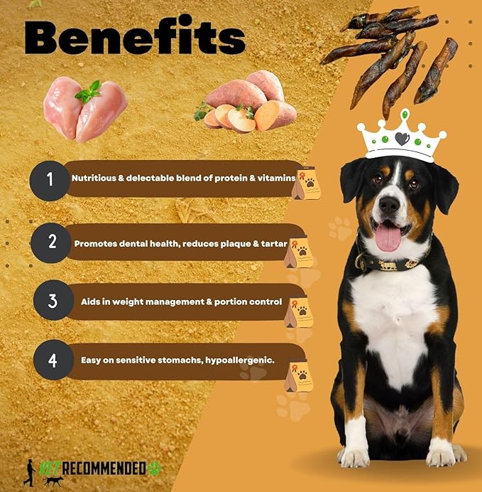 Premium Chicken Wrapped Sweet Potato Jerky Treats - 10 Count | Made with Real Chicken and Sweet Potato, Easily Digestible, Long Lasting | Size 90 grams