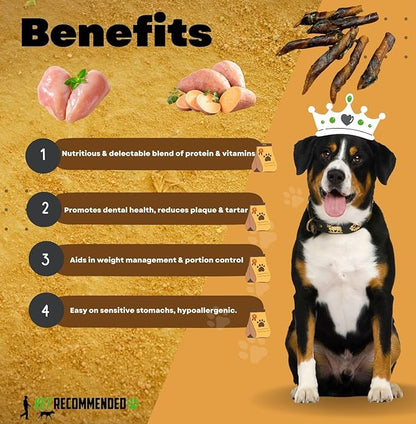Premium Chicken Wrapped Sweet Potato Jerky Treats - 10 Count | Made with Real Chicken and Sweet Potato, Easily Digestible, Long Lasting | Size 90 grams