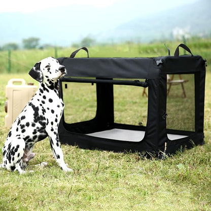 24 inch 3-Door Collapsible Dog Crate for Small Dogs, Portable Dog Travel Crate for Indoor & Outdoor, Soft Side Puppy Foldable Kennel Cage with Durable Mesh Windows & Strong Steel Frame