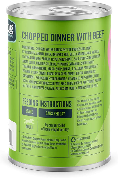 A Strong Heart Wet Dog Food, Chopped Dinner with Beef - 22 oz Cans (Pack of 12), Made in The USA with Real Beef