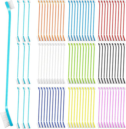 100 Pieces Dog Tooth Brush Pet Toothbrush Soft Grooming Dogs Toothbrush Dog Double Sided Toothbrush Long Handle Tooth Brush for Puppy Pet Large and Small Teeth Cleaning Dental Oral Care, 10 Colors