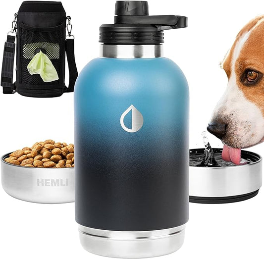 Dog Water Bottle, Insulated Dog Travel Water Bottle, Stainless Steel Pet Water Bottle Dispenser Portable Food and Water Bowl for Dogs with Carrying Case for Walking Dog Canteen Travel Kit