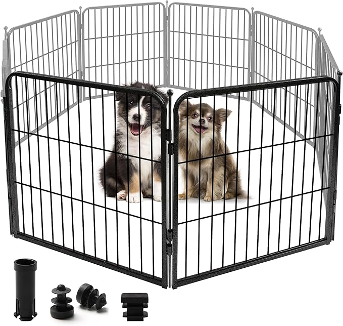 ComSaf Dog Playpen Indoor, 24" Height 2 Panels Metal Dog Fence,Playpen for Medium/Small Dogs, Portable Pet Puppy Playpen for Indoor