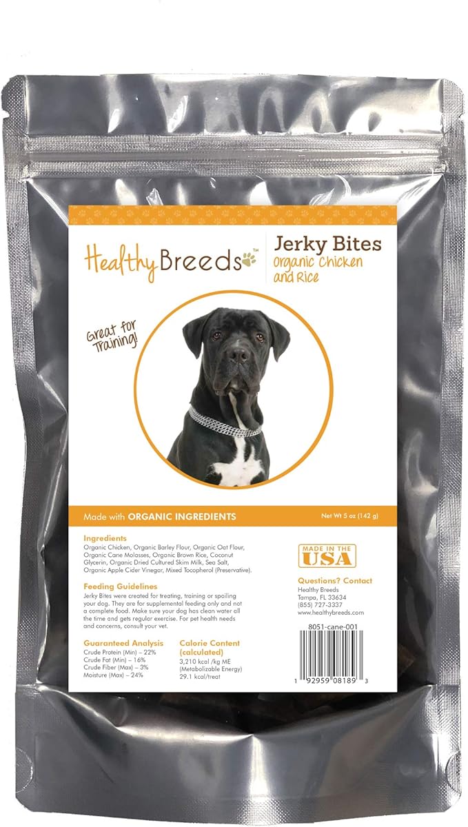 Healthy Breeds Cane Corso Jerky Bites Chicken & Rice Recipe Dog Treats 5 oz