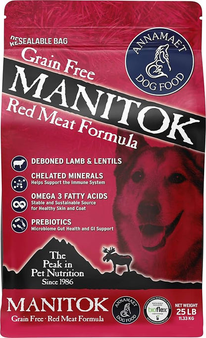 Annamaet Grain-Free Manitok Red Meat Formula Dry Dog Food, (Fresh Lamb), 25-lb Bag