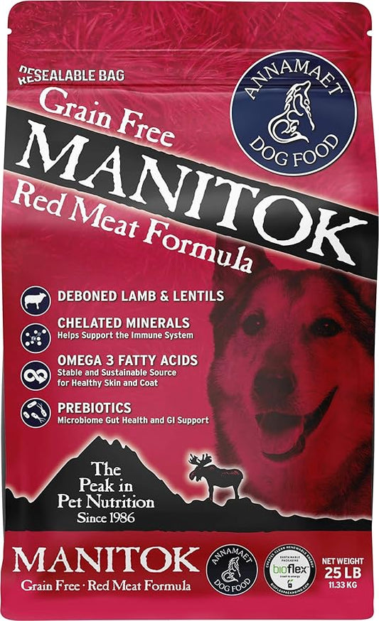 Annamaet Grain-Free Manitok Red Meat Formula Dry Dog Food, (Fresh Lamb), 25-lb Bag