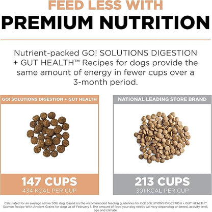 GO! SOLUTIONS Digestion + Gut Health Salmon Recipe with Ancient Grains for Dogs, 3.5 Lb Bag - Dry Food for All Life Stages, Including Puppies, Adult and Senior Dogs