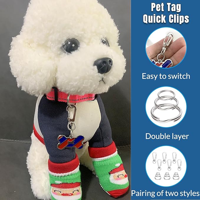 6 Pcs 1.6 inch Dog Tag Clips for Collar, Replaceable Dog ID Name Tag Ring Clip Dog Tag Attachment Clip Pet tag Quick Clip Clips Rings for Pet Collar and 9 Pcs Key Ring Clips Accessories