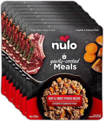 Nulo Gently-Cooked Meals Complete and Balanced Adult Wet Dog Food, Beef & Sweet Potato, 9 Oz (Pack of 8)