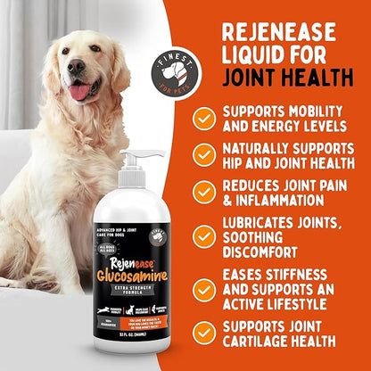 Premium Liquid Glucosamine Hip and Joint Supplement for Dogs 32oz - Natural Arthritis Pain Relief, Swelling & Inflammation Reduction, Muscle & Knee Support, with Chondroitin MSM and Hyaluronic Acid