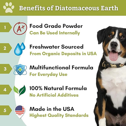 Wholistic Pet Organics DE for Dogs Organic Food Grade for Dogs Safe Non-Chemical Freshwater Silica Improves Overall Health (26 oz)