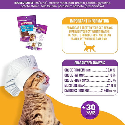 Beefeaters Cat Treats - Tuna Recipe Shreds 1.41oz, Case of 12 | Real Cat Food, No Sugar/Soy/Corn/Wheat | High Protein & Taurine | Supports Dental Health | Training Treats - No Artificial Additives