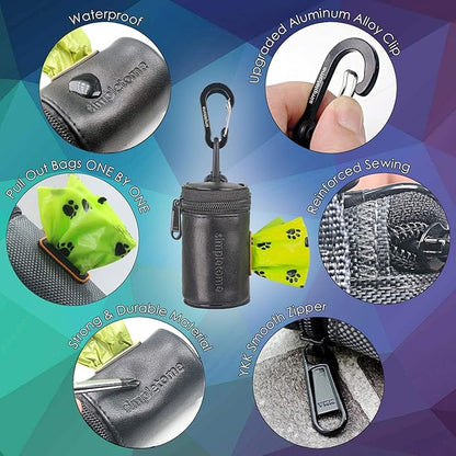 simpletome Dog Waste Bag Dispenser for Leash Belt Waterproof YKK Zipper Wear-Resistant (Microfiber Leather Black)