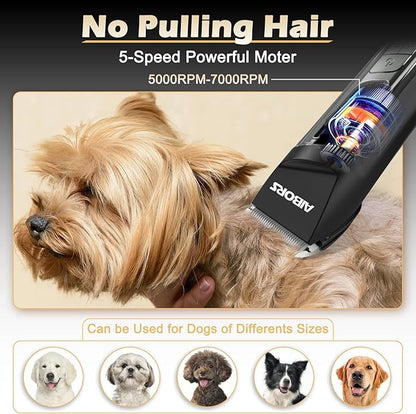 Dog Clippers for Grooming, 5-Speed Quiet High Power Dog Grooming Kit, Low Noise Rechargeable Cordless Electric Pet Hair Clipper Trimmer Shaver for Small Large Dogs Cats