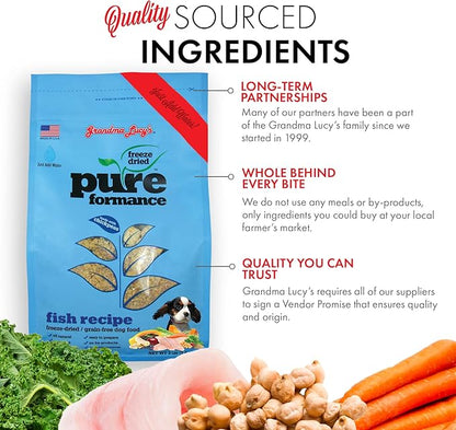 Grandma Lucy's PUREformance Dog Food, Grain Free and Freeze-Dried - Fish, 3 Pound Bag