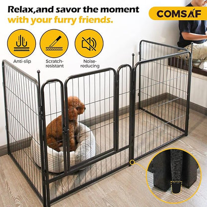 ComSaf Dog Playpen, 32" Height 8 Panels Metal Dog Fence with One Easy-Carry Straps, Playpen Pet Fence for Large/Medium/Small Dogs, Portable Dog Pen for Outdoor, Indoor, RV, Camping, Yard
