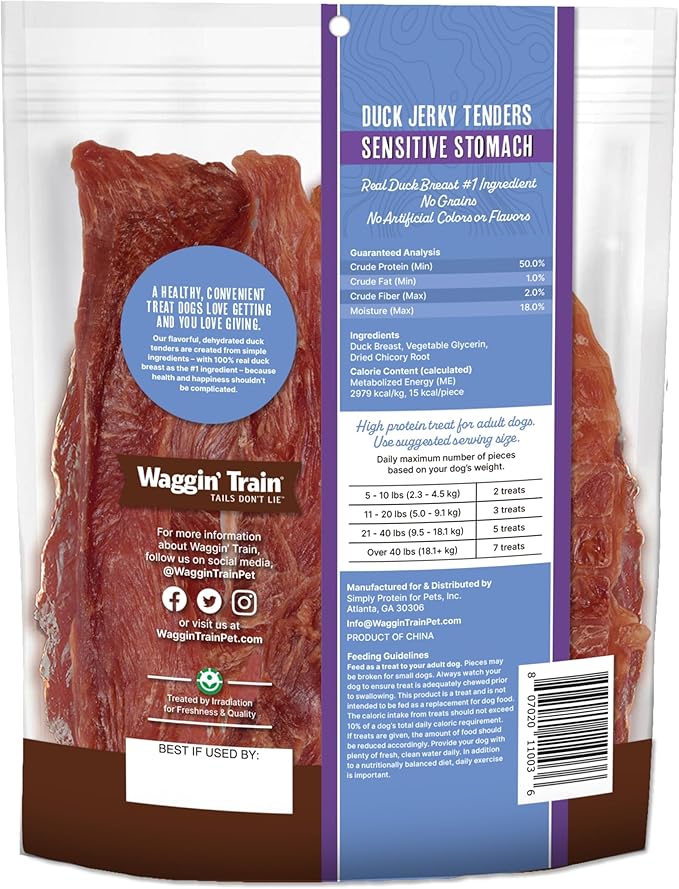 Waggin' Train Duck Jerky Tenders for Sensitive Stomach for Dogs - 12 oz Pouch - Grain Free, High Protein Dog Treat