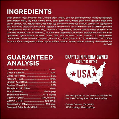 Purina ONE Natural High Protein Dry Dog Food Dry True Instinct with Real Beef and Salmon With Bone Broth and Added Vitamins, Minerals and Nutrients - (Pack of 4) 3.8 lb. Bags