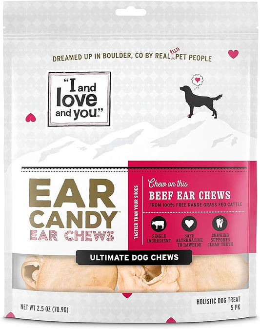 "I and love and you" Ear Candy Cow Ear Strips - Grain Free Dog Chews, 100% Beef Cow Ears, 2.5-Ounce