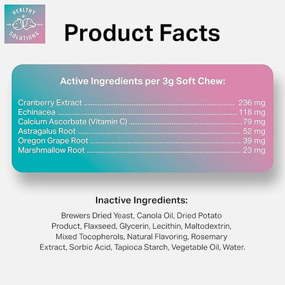 Cranberry Chews for Dogs - UTI, Bladder, Kidney, & Urinary Tract Support - Dog Health Supplements Contain Cranberry Extract, Echinacea, Vitamin C, and Astragalus Root - 60 Soft Treats