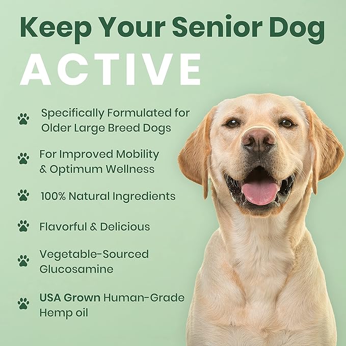 Vet Naturals Hemp & Hips - Dog Joint Supplement Large Breed - Senior Dog Supplements - Glucosamine and Chondroitin Supplement for Large Dog - MSM & USA Grown Hemp Oil (60ct-Rotisserie Chicken)