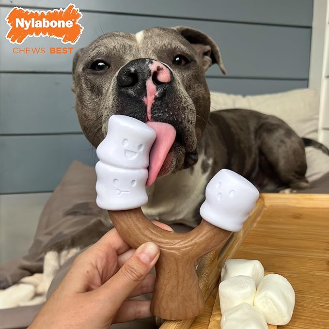 Nylabone Strong Chew Marshmallow Stick Dog Chew Toy - Fun & Cute Dog Toys for Aggressive Chewers, Durable Dog Toys, Toasted Marshmallow & Peanut Butter Flavor, Large/Giant (1 Count)