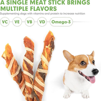 MON2SUN Dog Treats, Triple Flavor Jerky Twist Sticks, 4.5-5 Inch Chicken Duck and Codfish Sticks Dog Chews for Small Dogs, Healthy Dog Snacks, 10.58 oz (30 Count-Pack of 1)