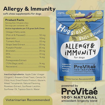 Allergy & Immunity Chews for Dogs, Dog Supplement for Allergy Relief with Omega, Promotes Itch Relief, Allergy Relief, Immune System, and Longevity