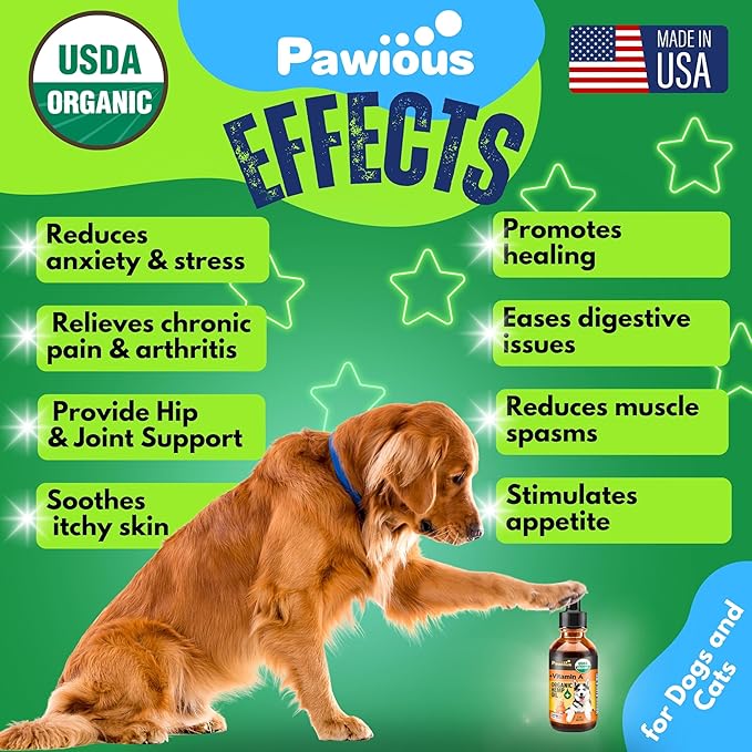 Hemp Oil for Dogs and Cats - USDA Organic, Large 2oz Bottle, Made in USA - Omega 3, 6 and 9, Vitamins A and E - Hip and Joint Support - Anxiety, Arthritis and Seizures Relief, Calming Aid