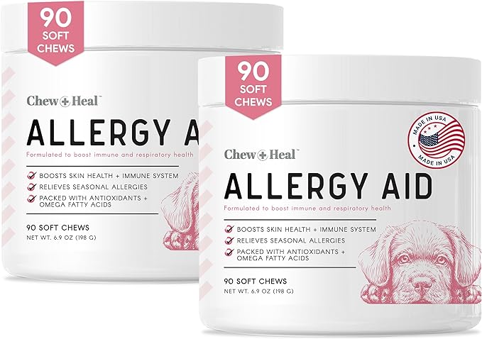 Dog Allergy Chews -180 Delicious Soft Chew Treats - Anti Itch Allergy Relief for Dogs and Cats - Boosts Immune System, Promotes Skin Health - Seasonal Allergy Treatment for Pets - Made in The USA