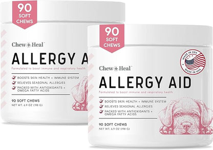 Dog Allergy Chews -180 Delicious Soft Chew Treats - Anti Itch Allergy Relief for Dogs and Cats - Boosts Immune System, Promotes Skin Health - Seasonal Allergy Treatment for Pets - Made in The USA
