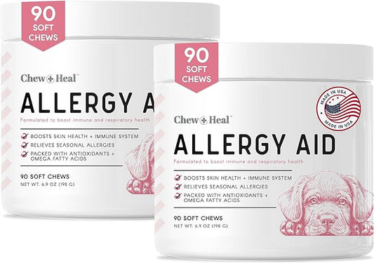 Dog Allergy Chews -180 Delicious Soft Chew Treats - Anti Itch Allergy Relief for Dogs and Cats - Boosts Immune System, Promotes Skin Health - Seasonal Allergy Treatment for Pets - Made in The USA