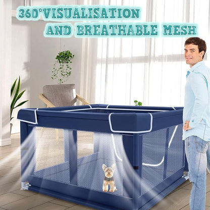 42x42x25.6 Inches Puppy Playpen with Gate, Dog Playpen for Puppies or Small Dogs, Dog Fence Pet Playpen for Indoor & Outdoor, Sturdy Safety Dog Pen with Thickened Fabric, High-Strength Nylon Wire Mesh