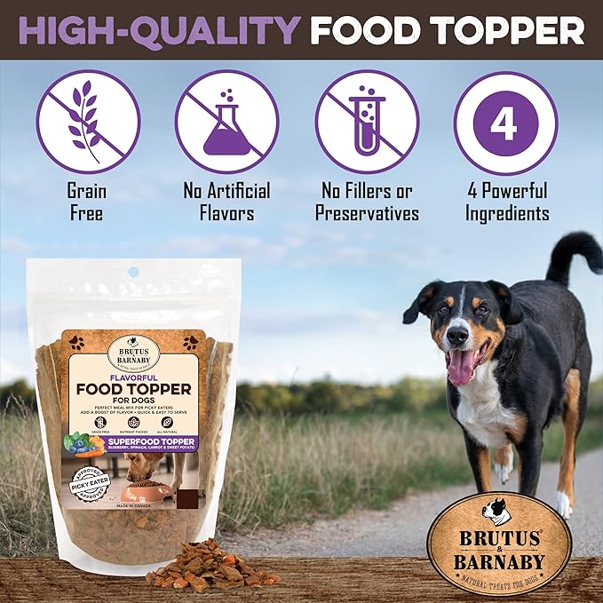 Dog Food Topper - Super Foods - Enhance Your Dogs Meal With This Healthy Vegan Flavor Packed Mix - Sprinkle On Dog Food Flavoring for Picky Eaters - Blueberries, Carrots, Spinach, Sweet Potato - 16oz