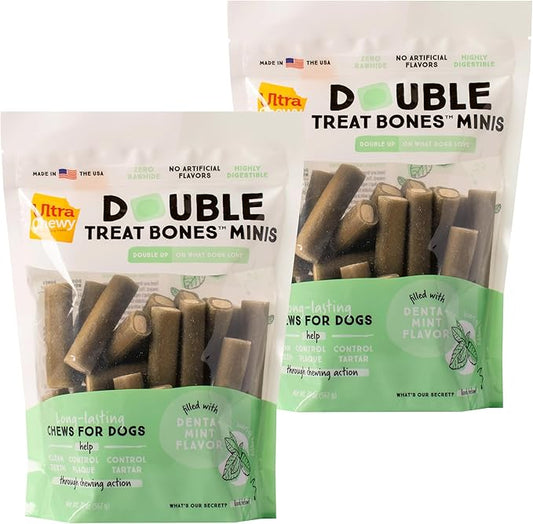 Ultra Chewy Denta-Mint Minis Value Pack Dental Dog Treats. Made in The USA, Healthy Treats, Easy to Digest, Promotes Dental Health - 2 Packs/20 Oz Per Pack