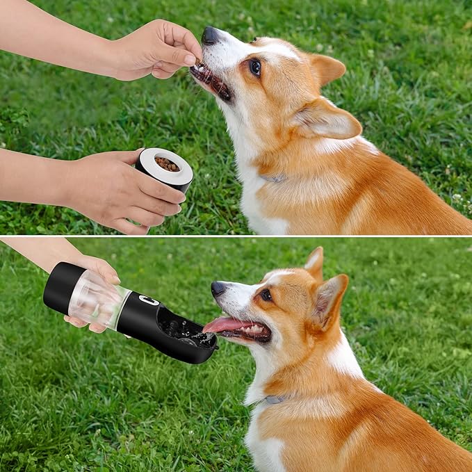 Outdoor Dog Water Bottle Dispenser - Leak Proof Water Bottle for dogs On The Go with Food Container Multifunctional Travel Dog Water Bottle（Black）