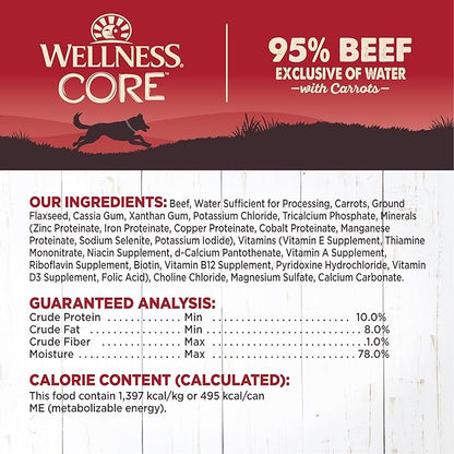 Wellness CORE 95% Natural Wet Grain Free Canned Dog Food, Beef & Carrots,12.5-Ounce Can (Pack of 12)