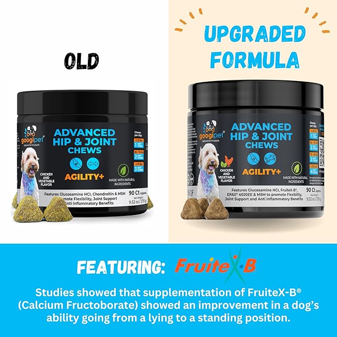 Googipet Hip and Joint Supplement for Dogs - Glucosamine for Dogs – Soft Chews w/Green Lipped Mussels for Dogs, Turmeric for Dog Arthritis, Pain Relief, & Mobility, Ages, & Breeds