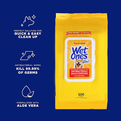 Wet Ones for Pets Multi-Purpose Dog Wipes with Aloe Vera Dog Wipes for All Dogs in Tropical Splash Wipes for Dog Paws & All Over Use (Pack of 3,300 Count Total)