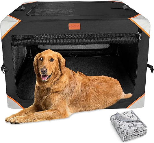 Collapsible Dog Crate-Portable Dog Crates for Extra Large Dog,4-Door Portable Pet Travel Crate,Sturdy/Breathable/Comfortable,Indoor & Outdoor & Car Back Seat;Soft Dog Blanket