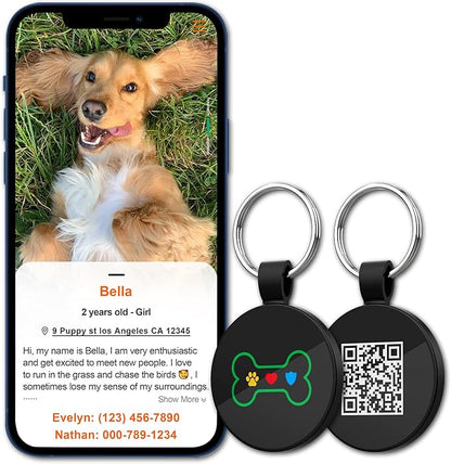 MYLUCKYTAG QR Code Pet ID Tags Dog Tags - Pet Online Profile - Scan QR Receive Instant Pet Location Alert Email