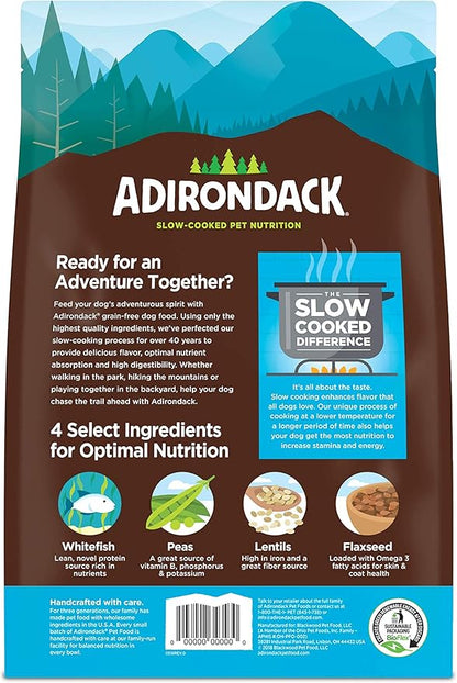 Adirondack Dog Food Made in USA [Limited Ingredient Grain Free Dog Food], All Life Stages Dry Dog Food, Whitefish and Peas Recipe, 4 lb. Bag