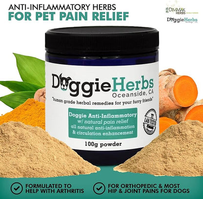 Anti-Inflammatory for Dogs w Turmeric (Curcumin) | Human Grade Dog Pain Relief, Arthritis Supplement – 100g by Doggie Herbs